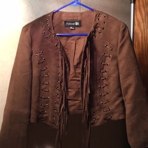 A light/dark brown Fringe Forever21 jacket